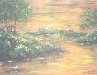 Landscape Water - River Sundown 2 - Acrylics